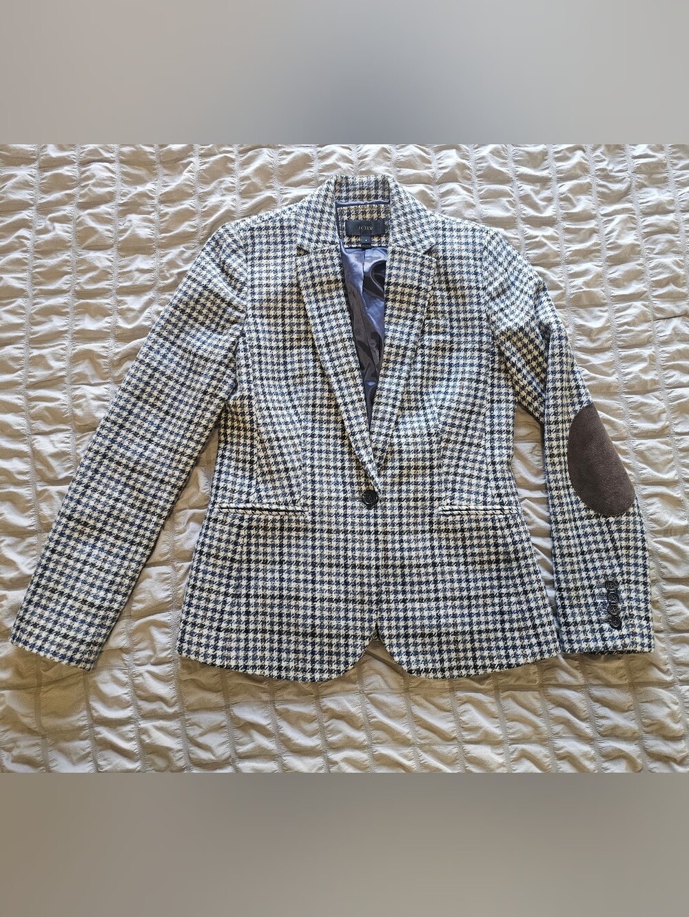 J. Crew Campbell Blazer Tweed Houndstooth Moon England Fabric 100% Wool Size 4